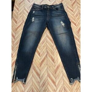 KanCan Jeans KC6220D Women W13 30 Dark Wash Distressed Ankle Zip Frayed Hem